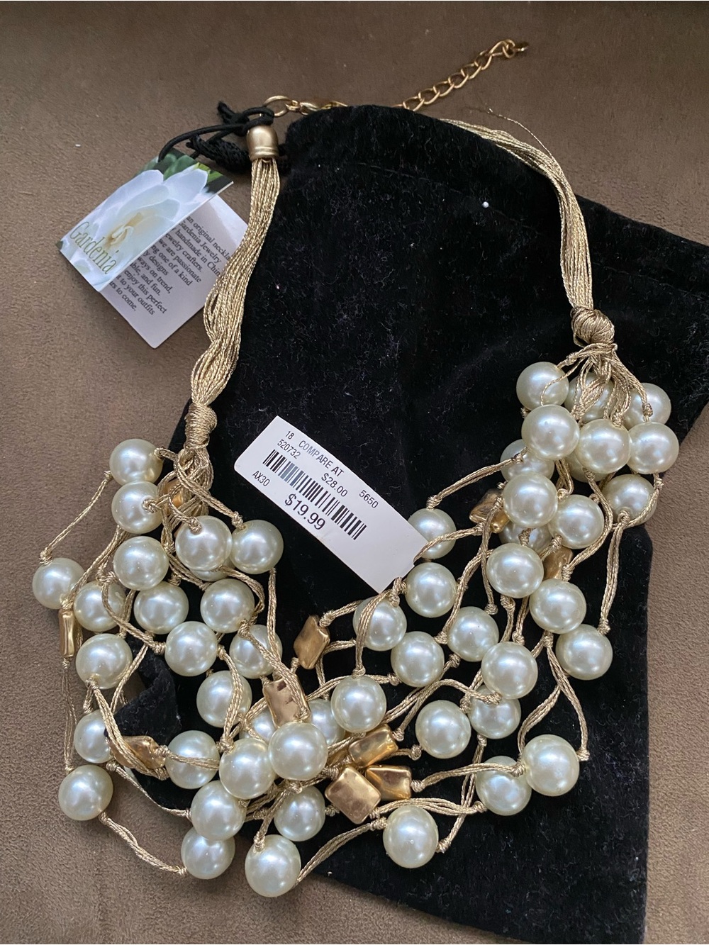 Gold-Trim Faux Pearl Statement Necklace - Cream Pearls
